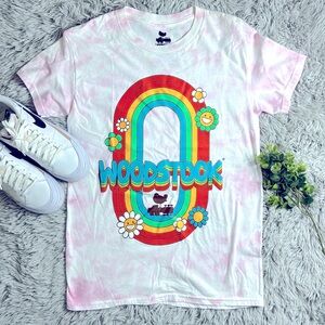 Woodstock pink tie dyed graphic tee size s